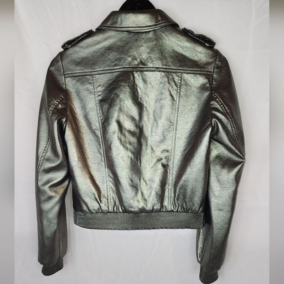 $445 TED BAKER LONDON Women's Metallic Faux Leather Bomber Jacket size 0 - Picture 9 of 12